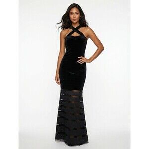 Herve Leger Women Gown BLACK Size medium M Long Prom Elegant Dress Sleeveless
